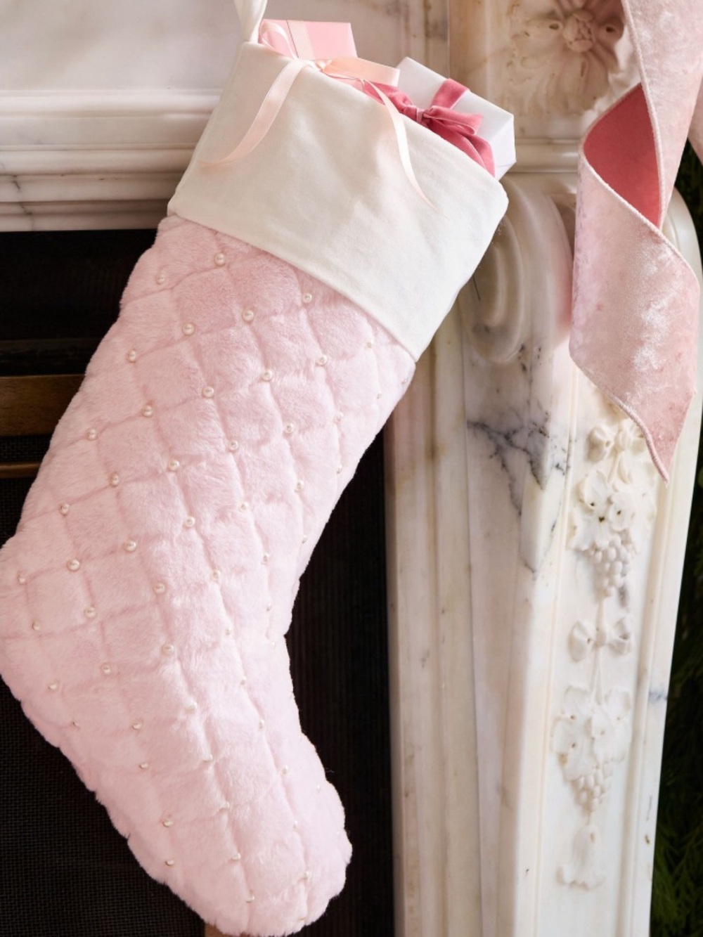 LoveShackFancy Diamond fur pearl pink stocking NWT